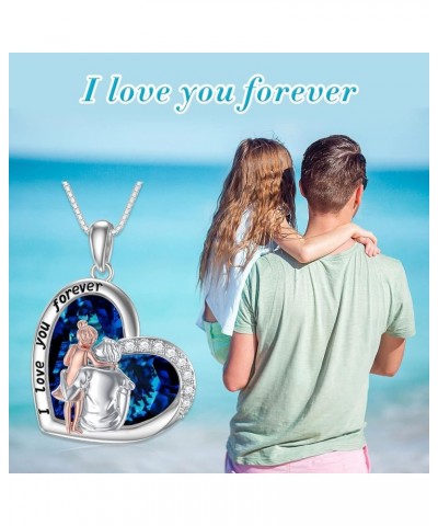 S925 Sterling Silver Daughter Heart Pendant Necklace from Dad Mom I Love You Forever Jewelry 11-01-Hug-Blue Heart Crystal $18...