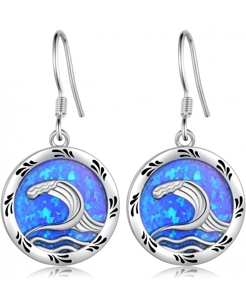 Ocean Wave Earrings Sterling Silver Beach Opal Dangle Earrings Ocean Jewelry Gifts for Women Girls $13.60 Earrings