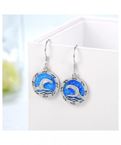 Ocean Wave Earrings Sterling Silver Beach Opal Dangle Earrings Ocean Jewelry Gifts for Women Girls $13.60 Earrings