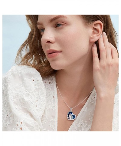 S925 Sterling Silver Daughter Heart Pendant Necklace from Dad Mom I Love You Forever Jewelry 11-01-Hug-Blue Heart Crystal $18...