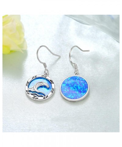 Ocean Wave Earrings Sterling Silver Beach Opal Dangle Earrings Ocean Jewelry Gifts for Women Girls $13.60 Earrings