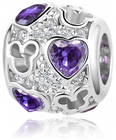 Mouse Openwork Heart Love Animal Round Charm Sparkling CZ Beads for Pandora Bracelet Purple Mouse $7.64 Bracelets