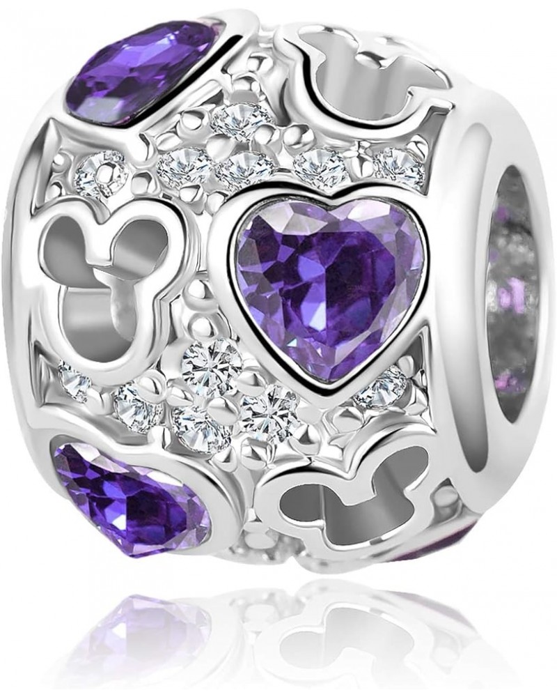 Mouse Openwork Heart Love Animal Round Charm Sparkling CZ Beads for Pandora Bracelet Purple Mouse $7.64 Bracelets