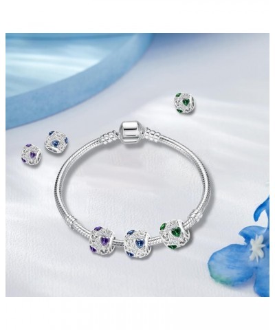 Mouse Openwork Heart Love Animal Round Charm Sparkling CZ Beads for Pandora Bracelet Purple Mouse $7.64 Bracelets