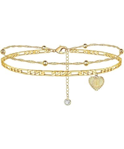 1PC Heart Initial Ankle Bracelets for Women 26 Letters Double Layered Gold Anklet, Women's Foot Chain Heart-Shaped Anklet Jew...