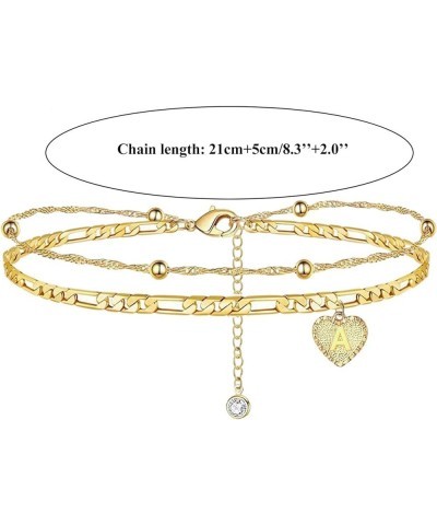 1PC Heart Initial Ankle Bracelets for Women 26 Letters Double Layered Gold Anklet, Women's Foot Chain Heart-Shaped Anklet Jew...