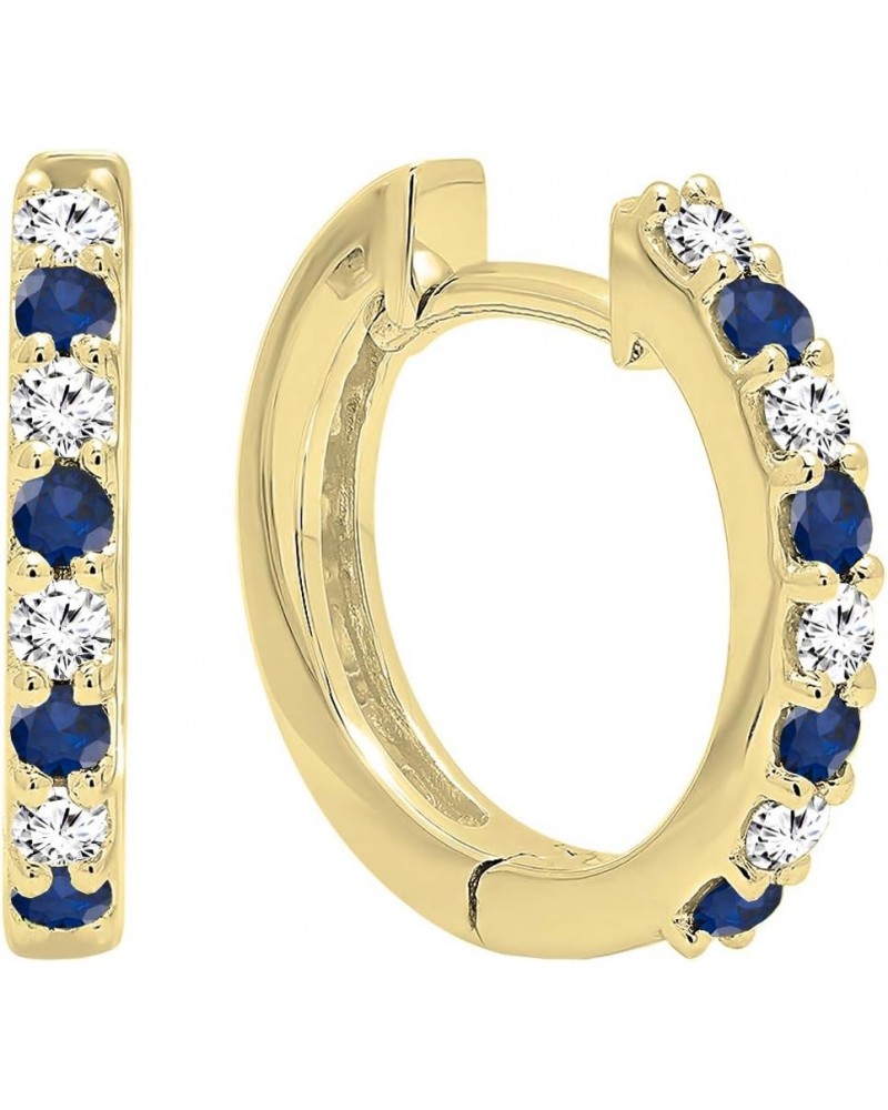 10K Round Gemstone & White Diamond Ladies Fine Dainty Hoop Earrings, Yellow Gold Blue Sapphire $127.18 Earrings