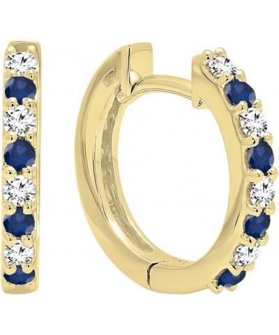 10K Round Gemstone & White Diamond Ladies Fine Dainty Hoop Earrings, Yellow Gold Blue Sapphire $127.18 Earrings