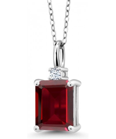 925 Sterling Silver Red Garnet and White Created Sapphire Pendant Necklace For Women | 2.65 Cttw | Gemstone January Birthston...