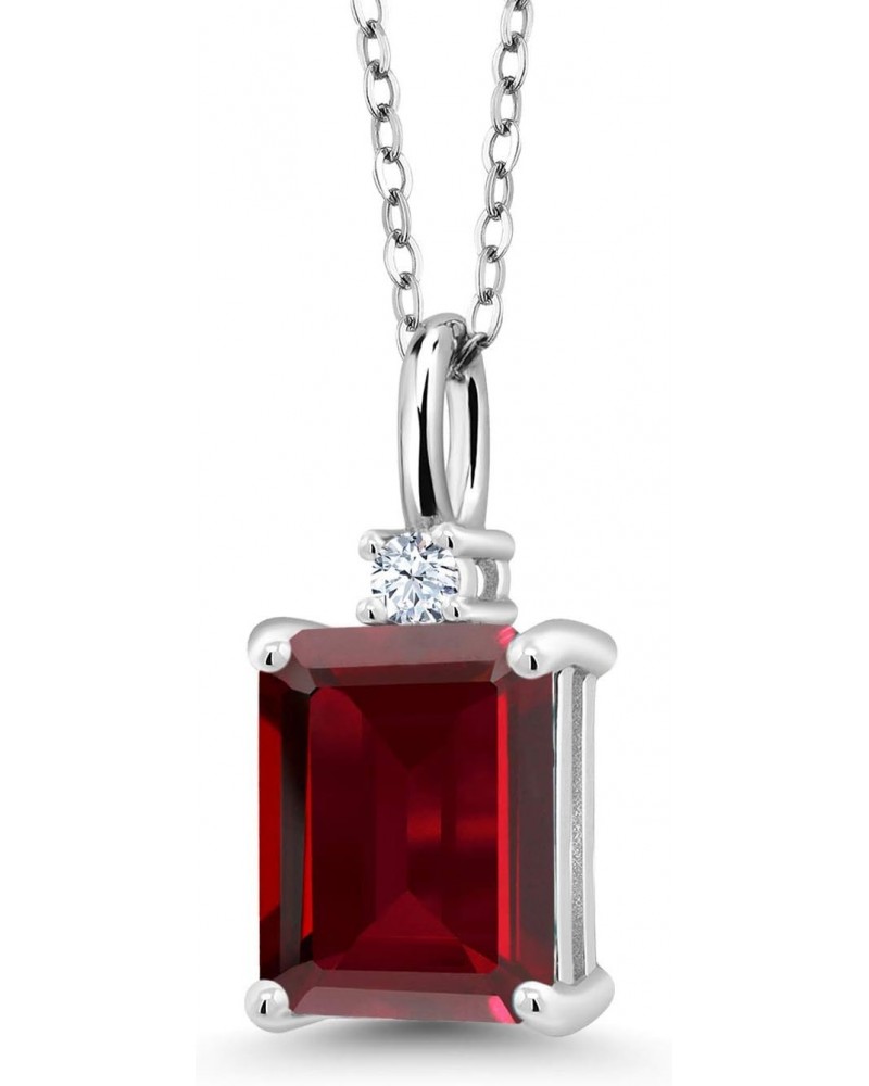 925 Sterling Silver Red Garnet and White Created Sapphire Pendant Necklace For Women | 2.65 Cttw | Gemstone January Birthston...