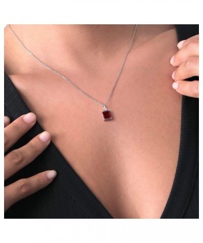 925 Sterling Silver Red Garnet and White Created Sapphire Pendant Necklace For Women | 2.65 Cttw | Gemstone January Birthston...