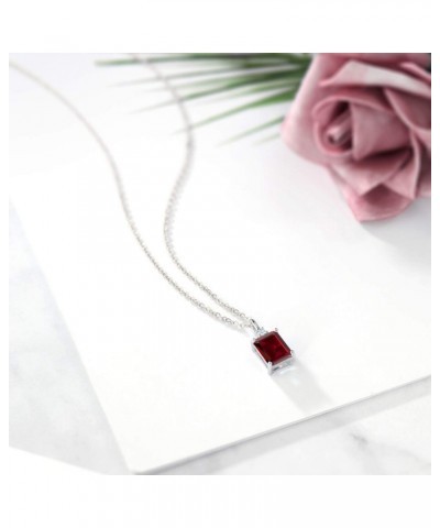 925 Sterling Silver Red Garnet and White Created Sapphire Pendant Necklace For Women | 2.65 Cttw | Gemstone January Birthston...