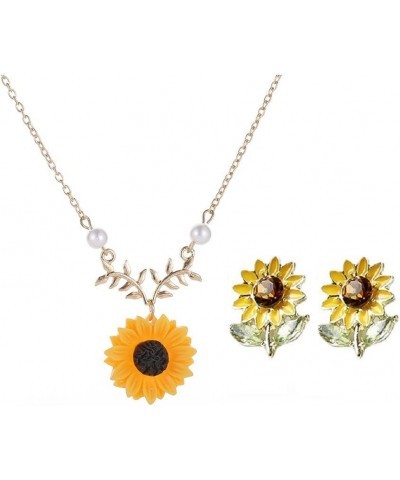 Sweet Sunflower Pearl Leaf Pendant Necklace Resin Daisy Flower Clavicular Chain Fashion Jewelry for Women with Stud Earrings ...