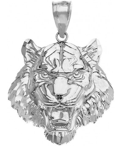 Elegant Roaring Tiger Head Necklace Pendant (Large) White Gold 14K $155.39 Necklaces