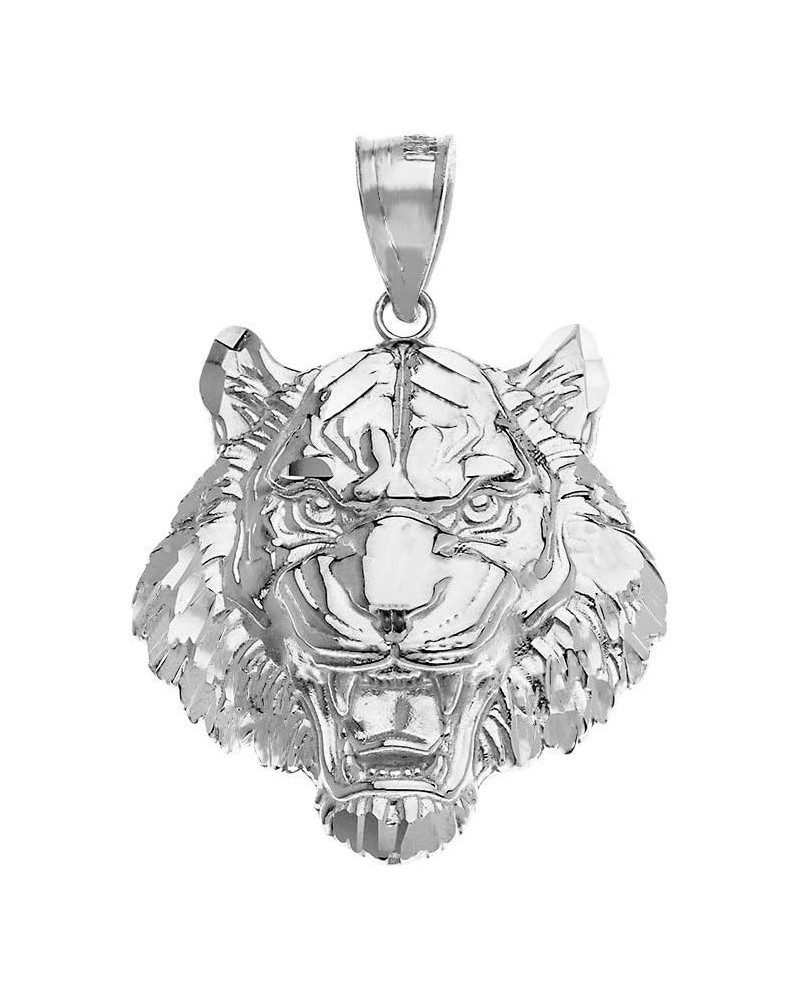 Elegant Roaring Tiger Head Necklace Pendant (Large) White Gold 14K $155.39 Necklaces