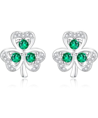 925 Sterling Silver Clover Stud Earrings Shamrock Irish Ear Studs St Patricks Day Jewelry Gifts for Girls Women Green 2 $14.2...