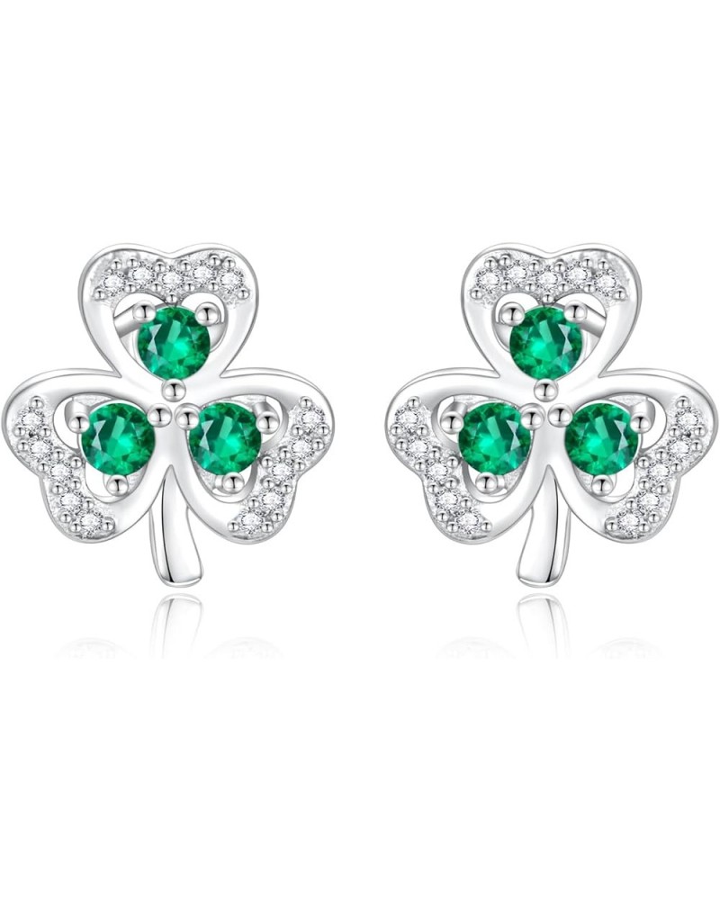 925 Sterling Silver Clover Stud Earrings Shamrock Irish Ear Studs St Patricks Day Jewelry Gifts for Girls Women Green 2 $14.2...