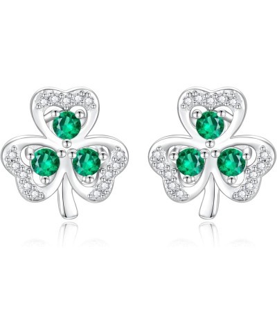 925 Sterling Silver Clover Stud Earrings Shamrock Irish Ear Studs St Patricks Day Jewelry Gifts for Girls Women Green 2 $14.2...