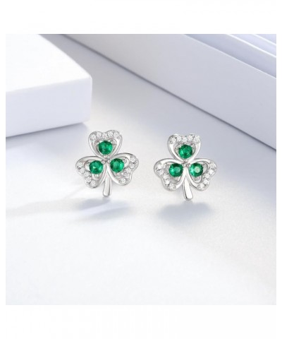 925 Sterling Silver Clover Stud Earrings Shamrock Irish Ear Studs St Patricks Day Jewelry Gifts for Girls Women Green 2 $14.2...