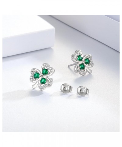 925 Sterling Silver Clover Stud Earrings Shamrock Irish Ear Studs St Patricks Day Jewelry Gifts for Girls Women Green 2 $14.2...