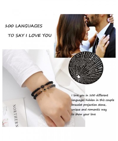 I Love You 100 Languages Tiger Eyes Black Beads Bracelets Gifts for Boyfriend Brother Dad Grandson Husband Man Son Anniversay...