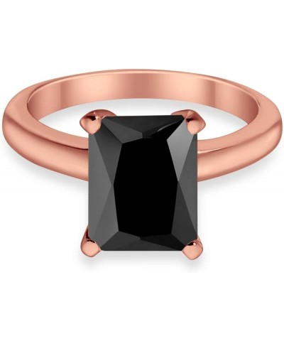 Solitaire Wedding Engagement Anniversary Ring Radiant Cut Cubic Zirconia 925 Sterling Silver Rose Tone, Simulated Black CZ $1...