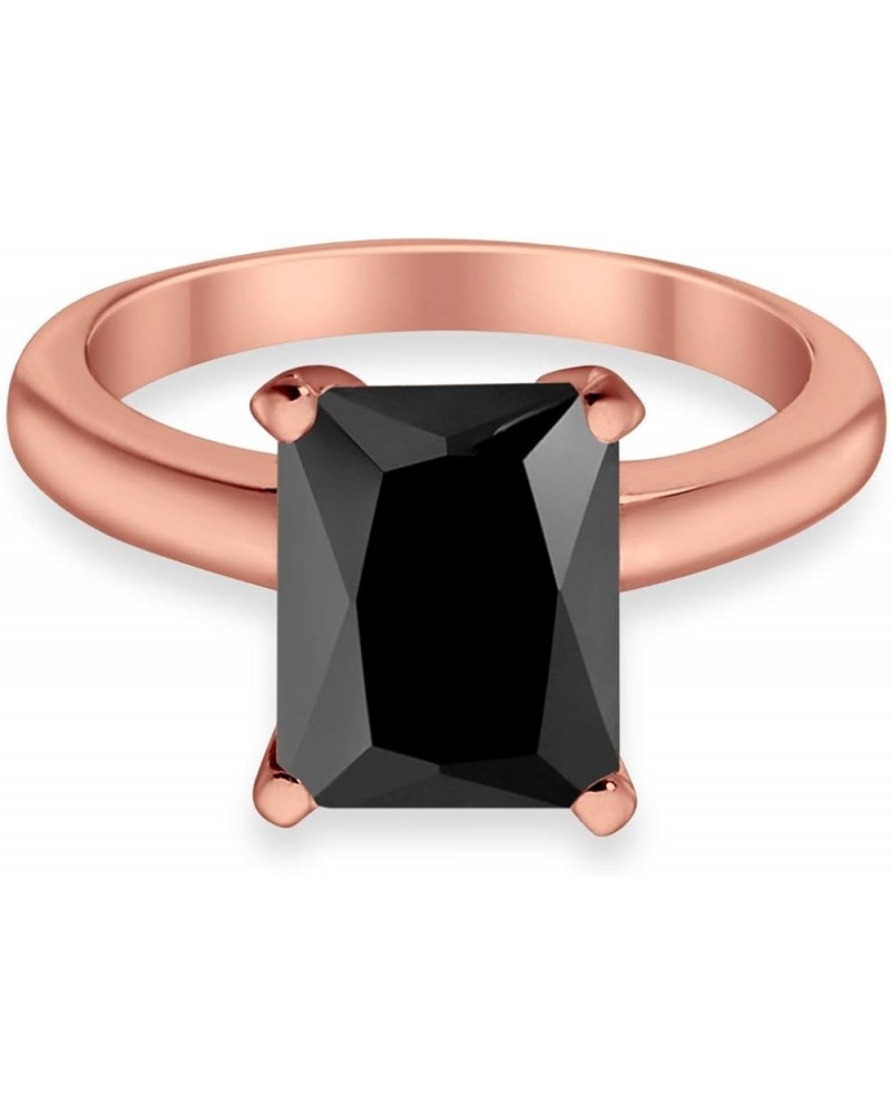 Solitaire Wedding Engagement Anniversary Ring Radiant Cut Cubic Zirconia 925 Sterling Silver Rose Tone, Simulated Black CZ $1...