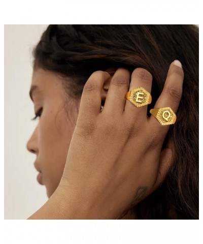 Gold Initial Letter Signet Ring, GoldChic Jewelry Women Trendy Statement Rings Women's Initials Ring for Party Letter E $10.3...