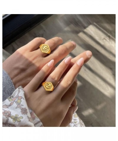 Gold Initial Letter Signet Ring, GoldChic Jewelry Women Trendy Statement Rings Women's Initials Ring for Party Letter E $10.3...