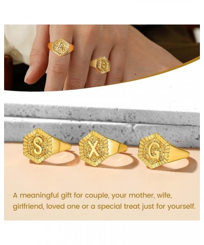 Gold Initial Letter Signet Ring, GoldChic Jewelry Women Trendy Statement Rings Women's Initials Ring for Party Letter E $10.3...