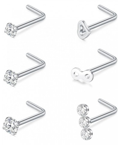 18G 20G Nose Studs Surgical Stainless Steel L Shaped Nose Rings Studs Snake Heart Diamond Nostril Nose Piercing Jewelry Silve...