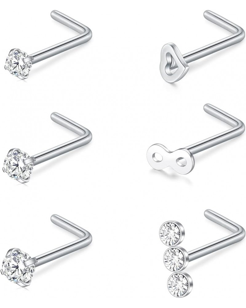 18G 20G Nose Studs Surgical Stainless Steel L Shaped Nose Rings Studs Snake Heart Diamond Nostril Nose Piercing Jewelry Silve...