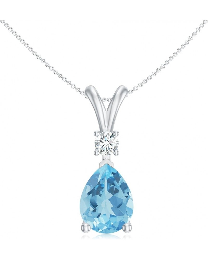 Natural Swiss Blue Topaz Teardrop Pendant Necklace with Diamond for Women in 14K Rose Gold Sterling Silver $67.76 Others