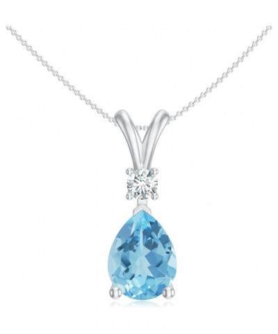 Natural Swiss Blue Topaz Teardrop Pendant Necklace with Diamond for Women in 14K Rose Gold Sterling Silver $67.76 Others