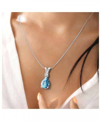 Natural Swiss Blue Topaz Teardrop Pendant Necklace with Diamond for Women in 14K Rose Gold Sterling Silver $67.76 Others