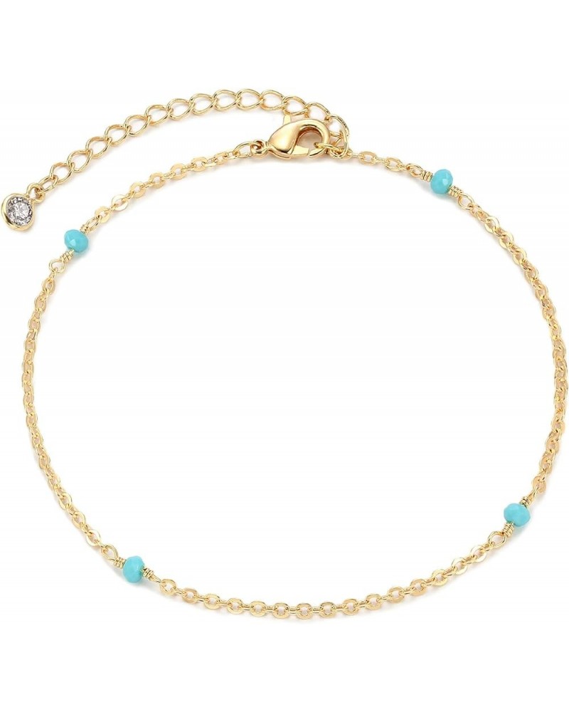 Anklet for Women Gold Chain 14K Gold Plated Dainty Boho Beach Summer Simple Foot Jewelry Ankle Bracelet for Girls Turquoise $...