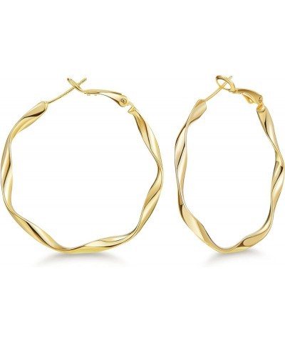 Big Hoop Earrings for Women 14K Gold Plated 925 Sterling Silver Post Hypoallergenic Large Hoops Gold-40mm $10.06 Earrings