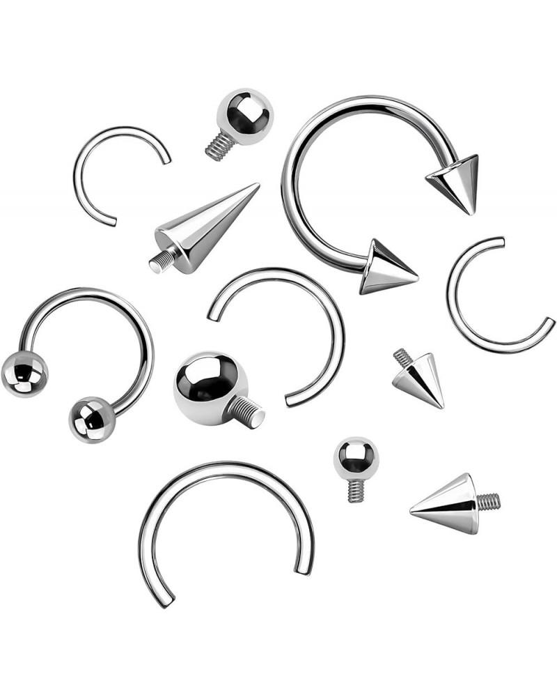 Premium Body Jewelry - Titanium Spike Tops - Ball Tops - Internally Threaded Circular Barbell Bars 26. Barbell: 16G|14 mm $7....