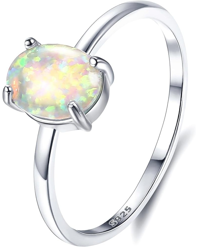 Created Opal Ring 925 Sterling Silver Ring for Women White Gold Plated Round Halo Set Opal Ring Oval 4 Prong Set Wedding Enga...