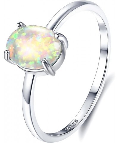 Created Opal Ring 925 Sterling Silver Ring for Women White Gold Plated Round Halo Set Opal Ring Oval 4 Prong Set Wedding Enga...