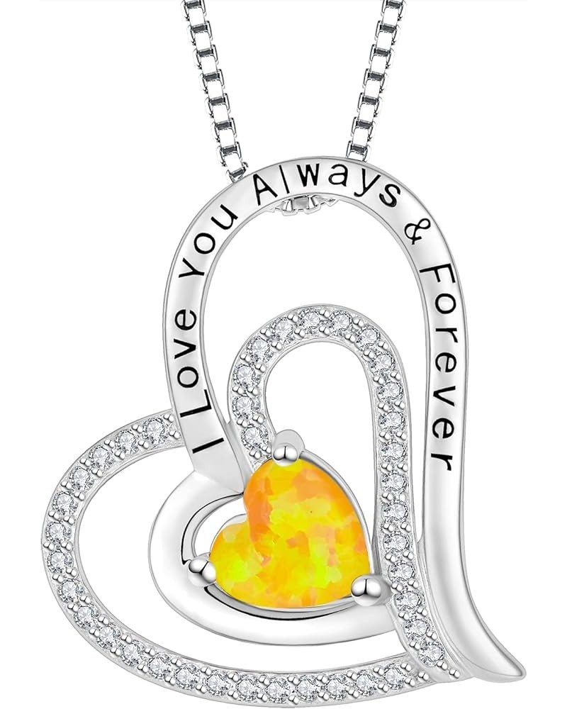 Women Girls Heart Necklace 925 Sterling Silver Fire Opal Birthstone 3A Cubic Zirconia Pendant with Chain Jewelry Gifts for Mo...