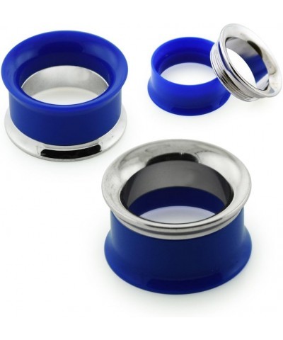 2 Tone Solid Dark Blue Acrylic with 316L Surgical Steel Internally Threaded Flesh Tunnel Ear Plug - Sold by Piece 14.0 Millim...