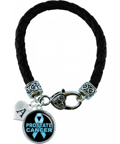 Custom Prostate Cancer Awareness Black Leather Bracelet Gift Jewelry Choose Initial $13.96 Bracelets