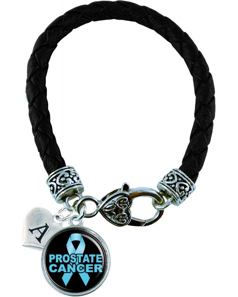 Custom Prostate Cancer Awareness Black Leather Bracelet Gift Jewelry Choose Initial $13.96 Bracelets