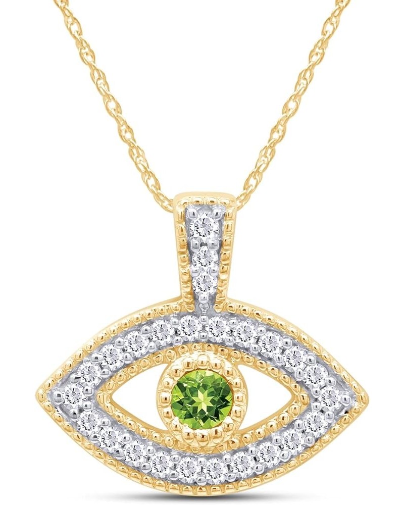 Round Cut Simulated Birthstone & White Cubic Zirconia Evil Eye Pendant Necklace Jewelry For Women In 14k Yellow Gold Over Ste...