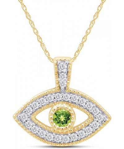 Round Cut Simulated Birthstone & White Cubic Zirconia Evil Eye Pendant Necklace Jewelry For Women In 14k Yellow Gold Over Ste...