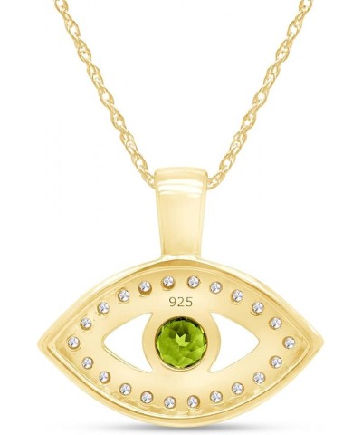 Round Cut Simulated Birthstone & White Cubic Zirconia Evil Eye Pendant Necklace Jewelry For Women In 14k Yellow Gold Over Ste...