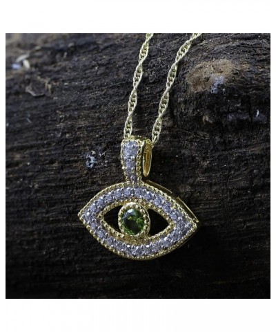 Round Cut Simulated Birthstone & White Cubic Zirconia Evil Eye Pendant Necklace Jewelry For Women In 14k Yellow Gold Over Ste...