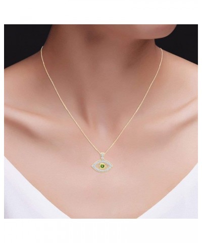 Round Cut Simulated Birthstone & White Cubic Zirconia Evil Eye Pendant Necklace Jewelry For Women In 14k Yellow Gold Over Ste...