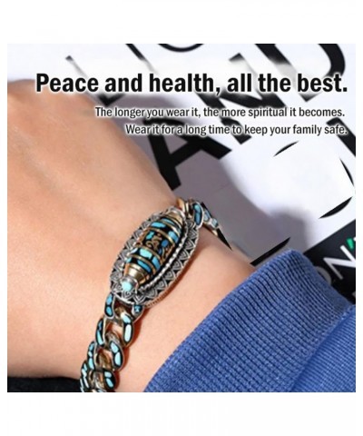 Turquoise Six-Character Mantra Nine-Eyed Dzi Bead Bracelet, Six-character Mantra Bead Bracelet For Men Women B 18.0 Centimete...